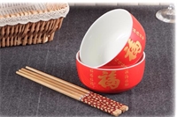 金玉滿堂紅釉兩碗兩筷