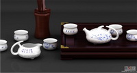 國(guó)色天香 青花茶具壺海杯八件套